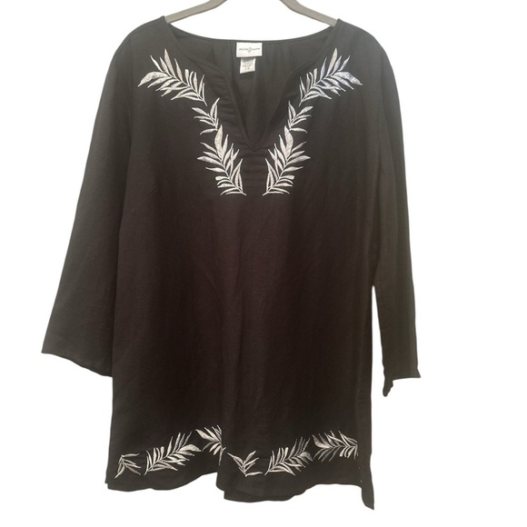 Jaclyn Smith Tops - Linen Embroidered Tunic Tropical Beach Linen Lightweight Resortwear Sz L